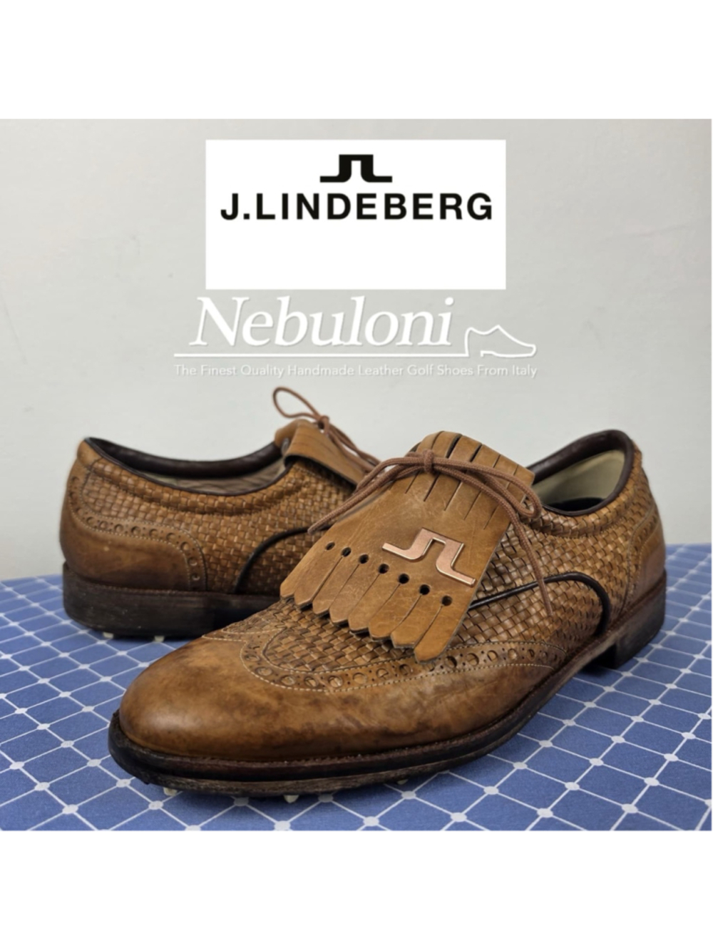 Nebuloni For J.Lindeberg Handmade Italy Woven Leather Golf Shoes Mens 9